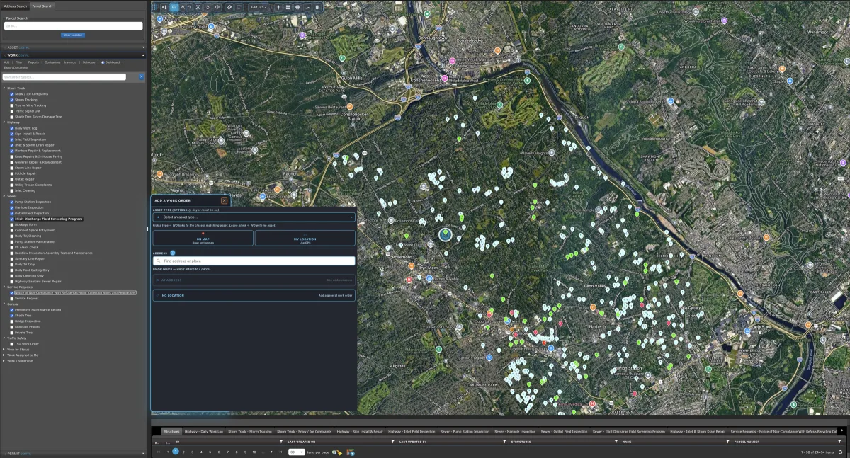 TRAISR Work Centrl map and work order panel — illustrative example.